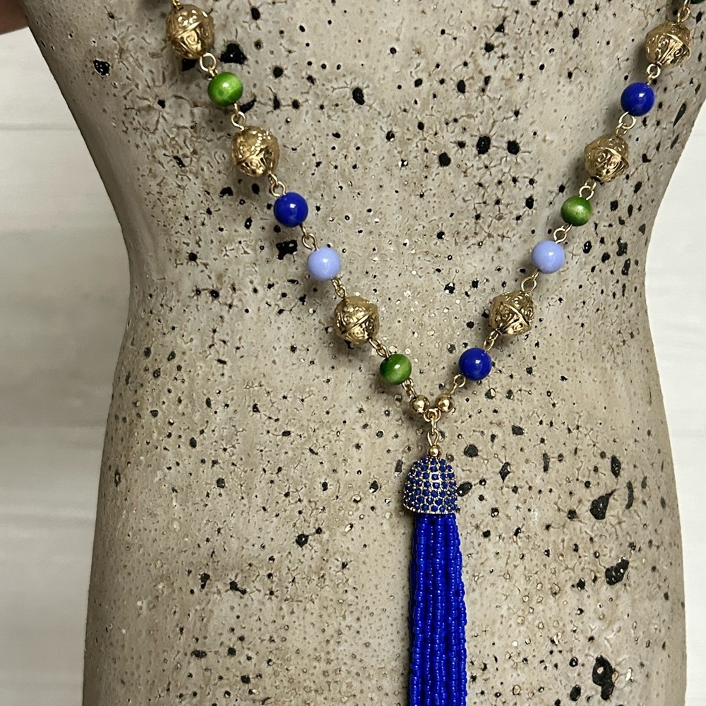 Blue and green long necklace